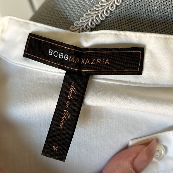 Gorgeous designer style decorative mutton sleeve BCBG white Poplin top blouse - Picture 9 of 10